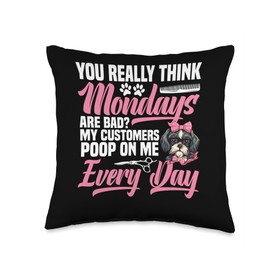 Dog Groomer Kit for Women Hairdresser Salon Dog Grooming Throw Pillow