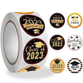 Abschlussaufkleber, 500 Stück Abschlussdekorationen in Schwarz und Gold, selbstklebende Partyzubehör für Einladungen, Karten, Geschenktüten (3,8 cm)