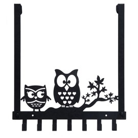 Door Coat Rack, Door Hook, Door Hook Rail with 7 Hooks, Owl Decoration, Clothes Hook, Door, No Drilling Required, for Bathroom, Hallway and Bedroom (Hook Door for 3-4.5 cm Thick Door), Black1