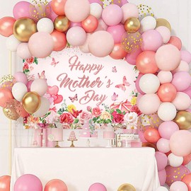 Mocsicka Happy Mother's Day Banner Large Mother's Day Party Decorations Banner Pink Floral Mothers Day Flag for Home Decor Party Supplies for Photography (Pink, 70.8x43.3 inch)