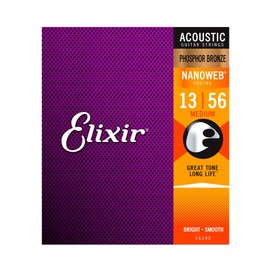 Elixir Phosphor Bronze Nanoweb 16102 Medium 13-56 Acoustic Guitar Strings 3-Pack w/Bonus Elixir Pick
