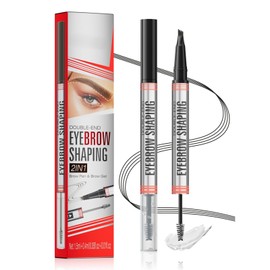 Weixinbuy 2-IN-1 Microblading Eyebrow Pen Long-lasting, Waterproof Eyebrow Pencil Dual-Ended with 4-Fork-Tip & Brow Brush & Clear Brow Gel, Fluffy & Defined Brows for Natural-Looking (1# Black)