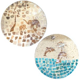 i-lan One Pair Mother Of Pearl Decorative Plates For Display,Dinning Table Decorative Mat,Set of 2 Shelf Display Plate For Home and Office Décor Art,7.5Inch Round,2Packs