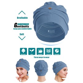 osvyo - Turbantes de algodón para mujer con quimioterapia para el cabello con cáncer, gorro de algodón ligero y sellado, Algodón Gris Oscuro, One Size