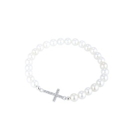 Elli Armband Damen Kreuz Elegant mit Muschelkernperlen und Kristallen aus 925 Sterling Silber