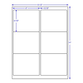 6 Up Label, 3-1/3" x 4" Shipping Address Labels, Laser or Inkjet Printable, Easy to Peel, 120 Labels=20 Sheets