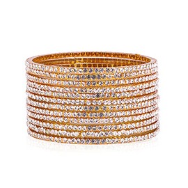JD'Z COLLECTION Indian Bangles Jewelry For Women Bollywood Bangle Set Bridal Ethnic Wedding Partywear Costume Match CZ Stone Glass Bangle Gold-White Size-2.8