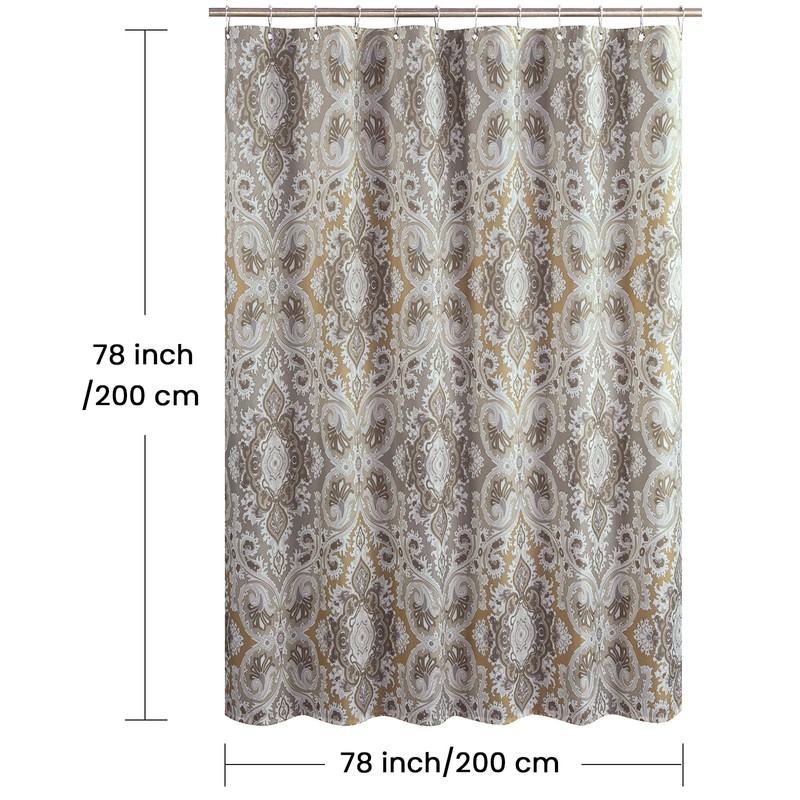 BESTRIPES Long Fabric Shower Curtain, Beige Grey Blue Printed Boho