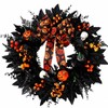 24 in Halloween Wreath for Front Door, Black Skeleton Spider