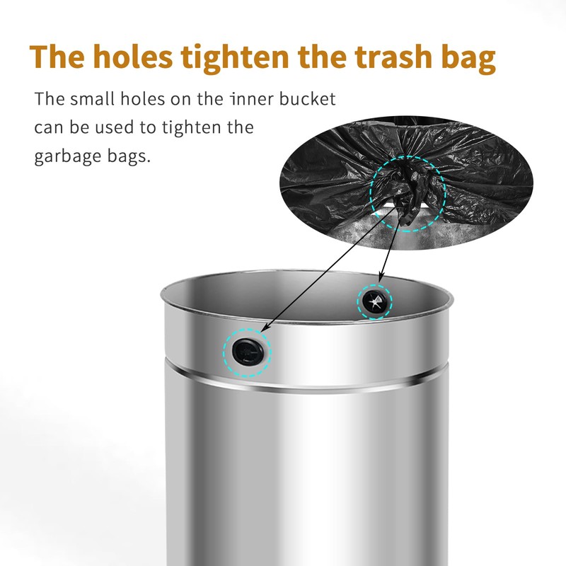 Huaqinglian 35L/9 Gallon White Gold Stainless Steel Commercial/Kitchen Trash Can,