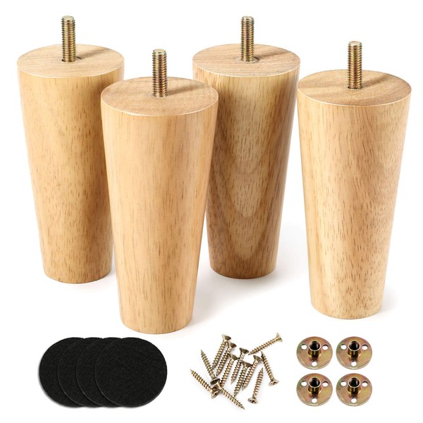 Eidoct Solid Wood Furniture Legs Cabinet Legs Wooden Table Legs Chair Legs Furniture Legs Dresser Legs Sofa Replacement Legs,with Rubber Protection Pad & Screws Pre-Drilled M8 Bolts(4" / 10cm)