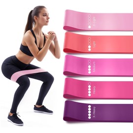 Resistance Loop Exercise Bands,[Set of 5] Skin-Friendly Resistance Fitness Exercise-Carrying Case Included-Exercise Gear for Women & Men - Great for Yoga, Pilates