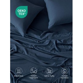 SLEEP ZONE Bed Sheets - Full Size Bed Sheets - Washed Microfiber - 4 Piece Hotel Luxury Bedding Sheets with Fitted Sheet, Flat Sheet & 2 Pillowcases - Deep Pocket (Navy)