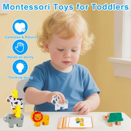 OSLINE Montessori Toys for 1 2 3 Year Old Boys Girls Gifts,Building Blocks Animal Stacking Toys for 2-5 Year Olds- Christmas Easter Birthday Gift (Blocks-2)