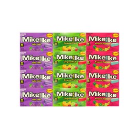 Variety Pack Mike and Ike Chewy Fruit Candy – Jolly Joes, Original Fruits, Tropical Typhoon – 4 Each Flavor – Assorted Bulk Candy 12 Pack – 0.78 oz Bags – With Blue Treat Paper Bag