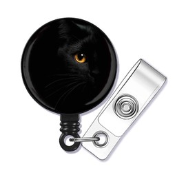 Mysterious cat Badge Reel,Retractable Name Card Badge Holder with Alligator Clip, Medical MD RN Nurse Badge ID,Office Employee Name Badge, Badge Holder, Black