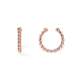 PAVOI 925 Sterling Silver 14K Gold Plated Cubic Zirconia Sparkling Round Huggie Ear Cuff Gold Earrings for Women | Clip On Cartilage (Beaded, Rose Plated)