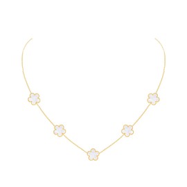 JIEMUCHU Gold Plated Stainless Steel Four Leaf Clover Necklace Jewelry for Women (White-Gold Plated)