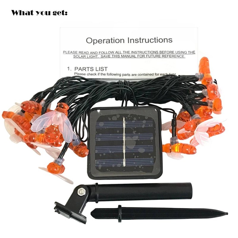 SEMILITS Solar String Lights 20LED Outdoor Waterproof Simulation Honey Bees