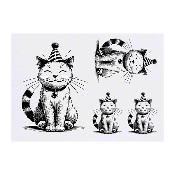 4 x 'Party Cat' Temporary Tattoos - Water Resistant, Skin-Safe,