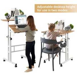 SIDUCAL Small Standing Desk, Portable Stand Up Desk, Height Adjustable Mobile Standing Table Converter with Wheels Computer Workstations, Rolling Laptop Cart for Stand or Sit, Vintage Oak