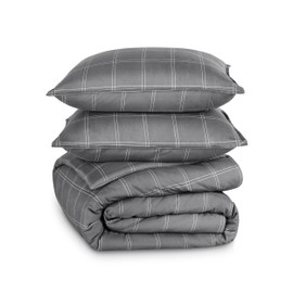 Bare Home Comforter Set - Full Size - Ultra-Soft - Goose Down Alternative - Premium 1800 Series - All Season Warmth (Full, Modern Plaid - Grey/White)