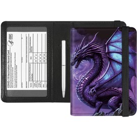 Rossy Passport and Vaccine Card Holder Combo, Passport Holder with CDC Vaccination Card Slot PU Leather RFID Blocking Wallet Travel Documents Organizer Protector Cover Case for Women Men,Purple Dragon