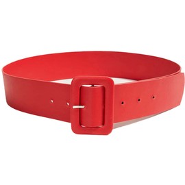 Cinturón de cuero suave de la PU de la cintura de los colores dulces simple cuadrado de la hebilla ancha para el estudiante vestido de cinturón, Rojo, L