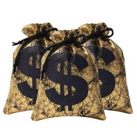 RICHNESS Money Bag with Dollar Sign 4.5X6 Inch Faux Leather Costume Money Bag Pouch with Drawstring Closure Treasure Sack for Bank Robber Old West Pirate Cowboy Casino Theme party Pack of 12
