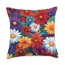 Vibrant Garden of Colorful Blooms Throw Pillow