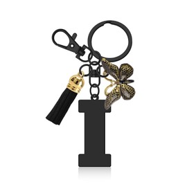 Initial Letter Keyring Letter A-Z Keychain with Butterfly Tassel Initial Keychain Gifts for Women Girlfriend Daughter Birthday Gift Alphabet Initials Keyring for Purse Backpacks Handbags (Letter I)
