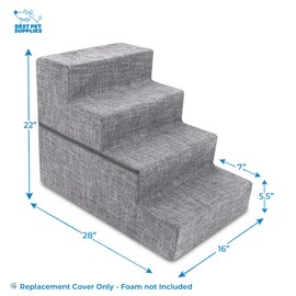 Best Pet Supplies Dog Stairs & Steps - Foam Steps for Small Dogs & Cats, Non-Slip Indoor Balanced Pet Step Support, Dog Ramp, No Assembly, Ash Gray Linen, Foldable 4-Step (22-inch Height)