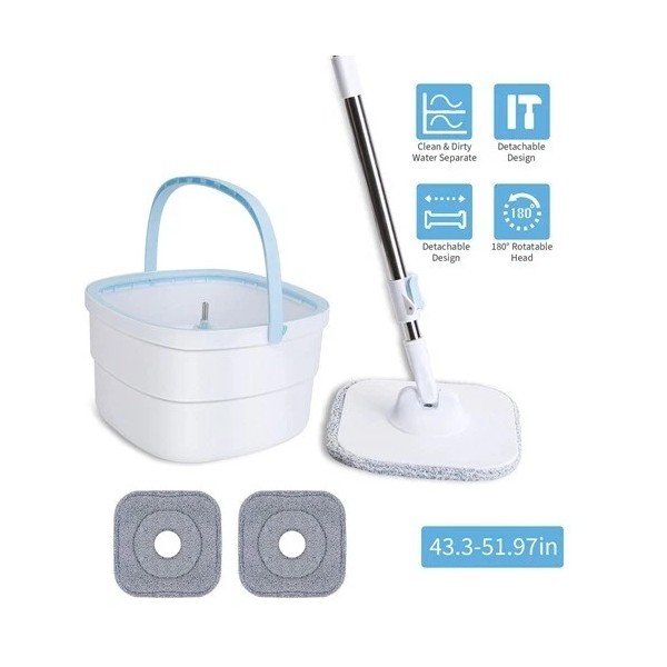 Spin Mop and Bucket with Wringer Set Flat Floor Mop