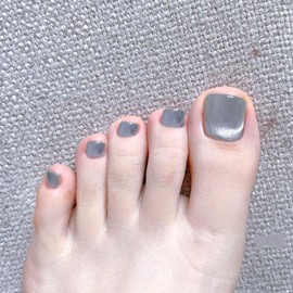 Gray Blue Cat Eye Press on Toenails Short Square Fake Toe Nails with Glitter Design Glue on Toenails Summer False Toenails Glossy Artificial Stick on Toenails for Women 24Pcs