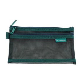 DELUXEFOX Mesh Pen Case Pen Case Double Structure Transparent Nylon Pen Pouch Stationery Storage Bag Lightweight Multifunctional Organizer, green, Minimalist