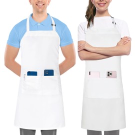 Utopia Kitchen 2 Pack Adjustable Bib Apron with 2 Pockets Waterdrop Resistant Cooking Kitchen Apron for Men, Women with Long Ties (White)
