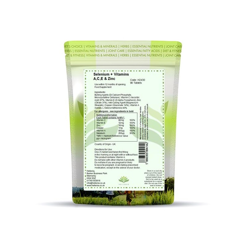 Hellenia Selenium 200ug Vitamins A,C,E + Zinc - 180 Tablets