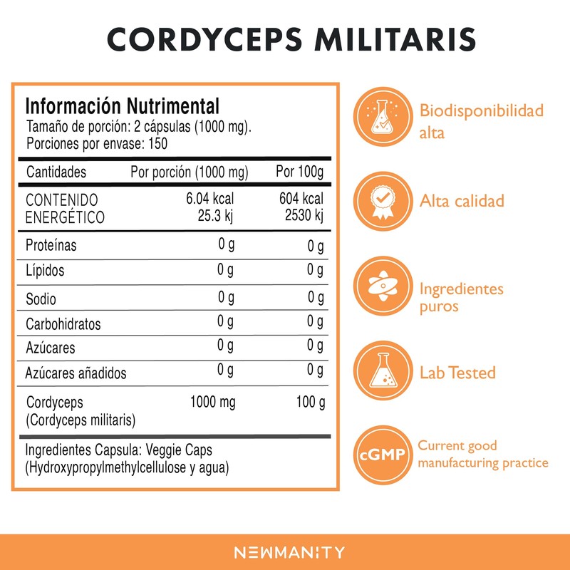 NEWMANITY Cordyceps Adaptógeno 30,000 mg - 150 Dosis Extracto Ultra