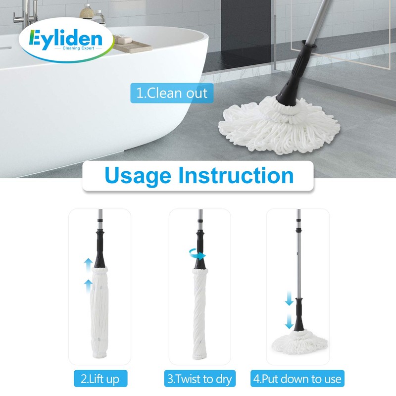 Eyliden Mop with 2 Reusable Heads, Easy Wringing Twist Mop,