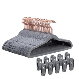 Tonswachic Baby Velvet Hangers 50Pack - 11 Inch Non-Slip Kids Hangers for Newborn Clothes - Small Toddler Child Hangers Durable for Every Use - 10 Hanger Clips Included, Gray