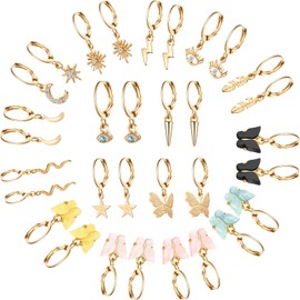 Hicarer 16 Pieces Small Hoop Earrings with Charms Cute Butterfly Moon Star Drop Dangle Hoop Earrings for Mother Women