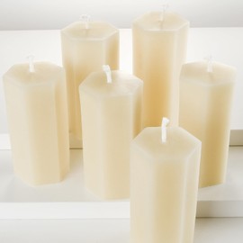 Natural Beeswax Pillar Candle Bulk, Pack of 6 - Hexagonal Shape - Organic Beeswax Candle Smokeless, 2 inch Diameter by 4 inch Height - Off White