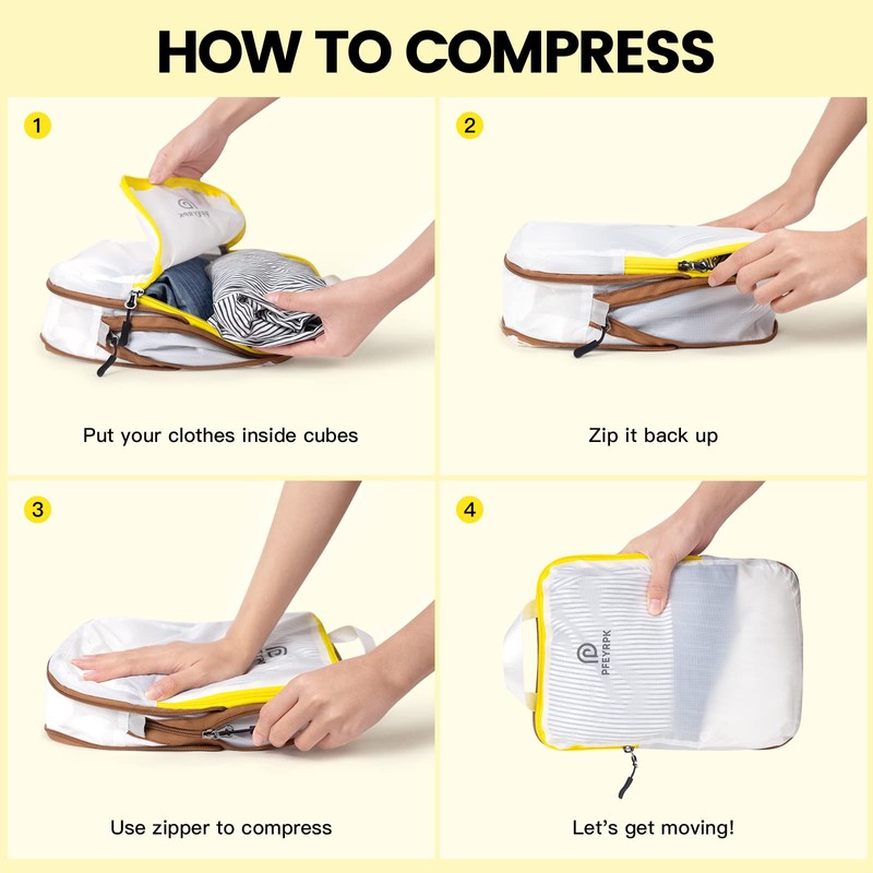 PFEYRPK Lightweight Compression Packing Cubes for Suitcases, Compressible Expandable Travel