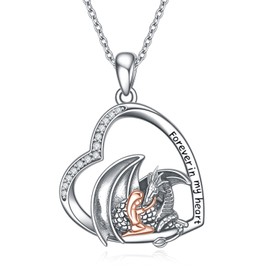 YAFEINI Dragon Necklace Unicorn Pendant Necklace 925 Sterling Silver Jewellery Gifts for Women Girls Men, Sterling Silver, Cubic Zirconia