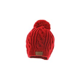 Cable Pom Pom Beanie Unisex - Red Thick and Warm Knit Winter Hat Skull Cap by Back 40
