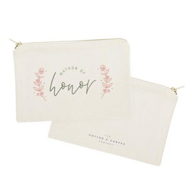The Cotton & Canvas Co. Floral Matron of Honor Wedding Cosmetic Bag, Bridal Party Gift and Travel Make Up Pouch