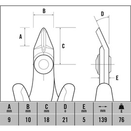 C.K T3885 Ecotronic ESD Slim Side Cutters, Black, 20 mm x 139 mm x 70 mm