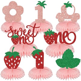 Berry 1st Honeycomb Strawberry Birthday Centerpiece Berry One Birthday Party Decorations Berry First Birthday Decor Strawberry 1st Birthday Decorations 8 Pcs