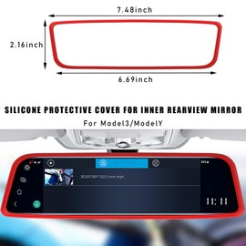 Suvnie Car Rear View Mirror Protector Frame, Silicone Auto Rearview Mirror Edge Protective Cover Compatible with Model 3 Y, Car Interior Rearview Mirror Decor Accessories (Red)