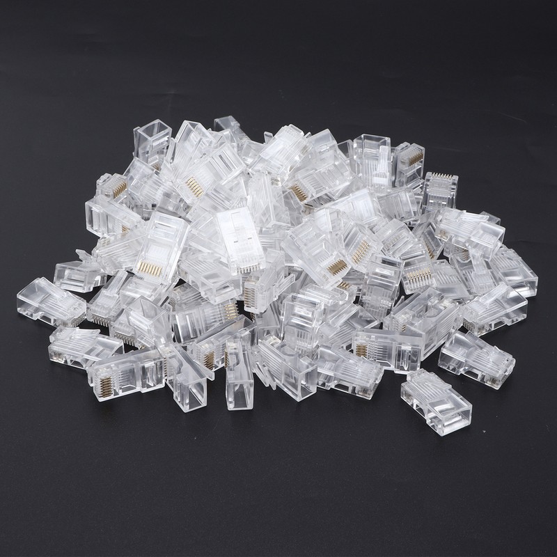 100Pcs Network Crystal Heads Gold Plated Strong Toughness Cable Connectors